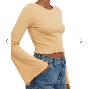 NWT Urban Outfitter Orange Long Sleeve Cropped Top Size XS Lettuce Trim Shirt